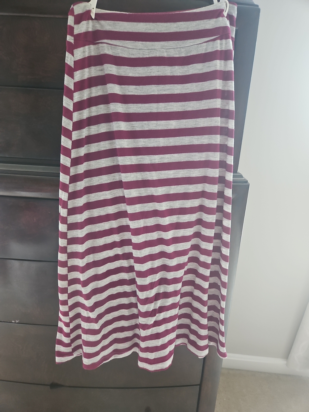 Girls' Striped Maxi Skirt in Maroon and Grey